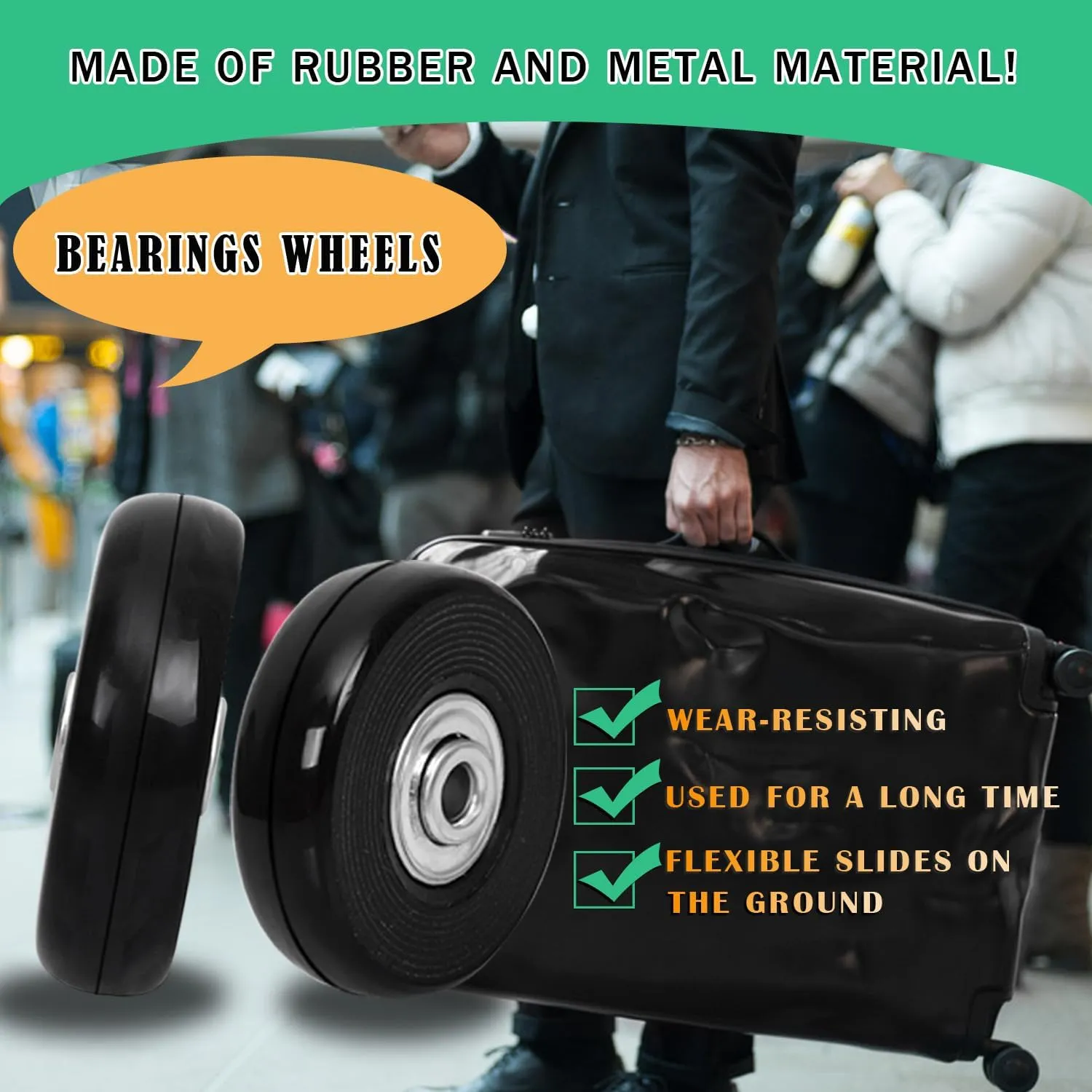 50mmx14mm/1.97inx0.55in Luggage Replacement Wheels Set 8Pcs with Saw 50mm/1.97in Axles Rubber Swivel Caster Wheels Travel Luggage Wheel Repair Kit for Suitcases Trolley Bags