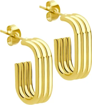 555Jewelry 6MM Stainless Steel Earrings Chunky Hoop Earrings for Women Thick Oval Triple U Hoop Earrings for Women Hypoallergenic