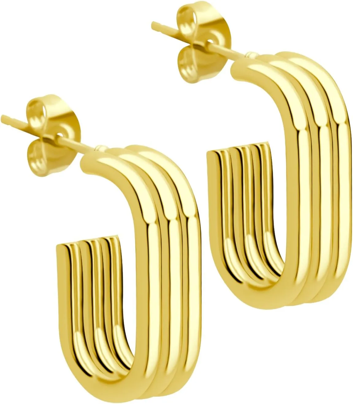 555Jewelry 6MM Stainless Steel Earrings Chunky Hoop Earrings for Women Thick Oval Triple U Hoop Earrings for Women Hypoallergenic