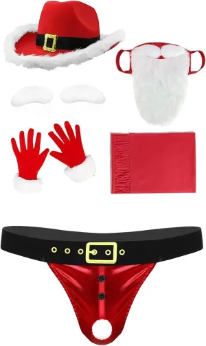 6Pcs Men's Christmas Underpants Set Patent Leather Santa Briefs Elastic Waistband Underwear