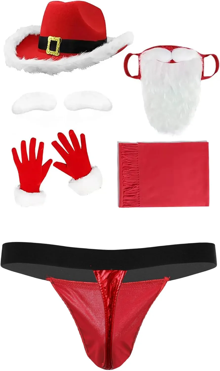 6Pcs Men's Christmas Underpants Set Patent Leather Santa Briefs Elastic Waistband Underwear