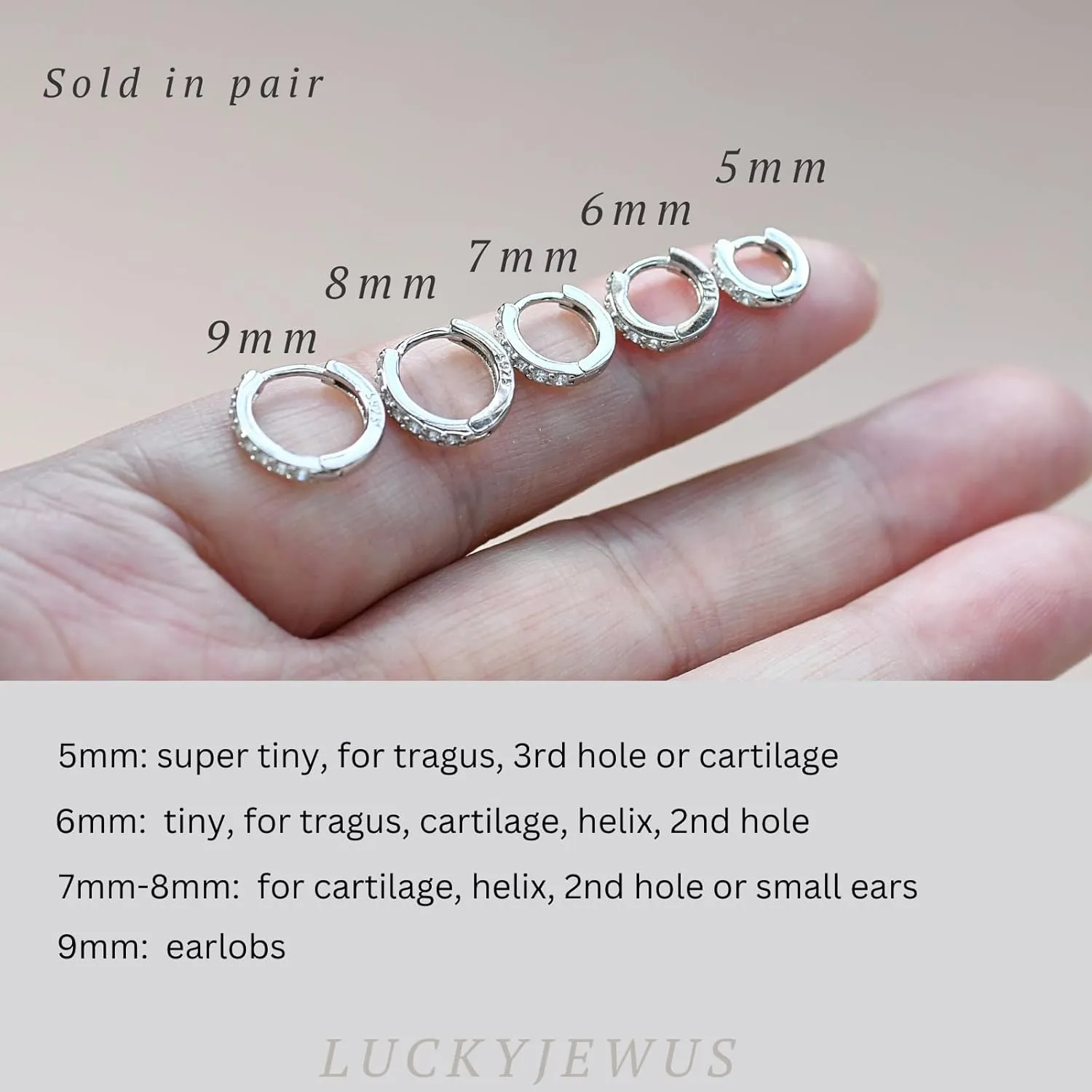925 Sterling Silver Small Gold Hoop Earrings for Women Men,14K Gold Plated Cubic Zirconia Huggie Hoop Earrings for Cartilage, Helix, Tragus, Dainty Lightweight Hypoallergenic Earrings (Silver, 8mm)