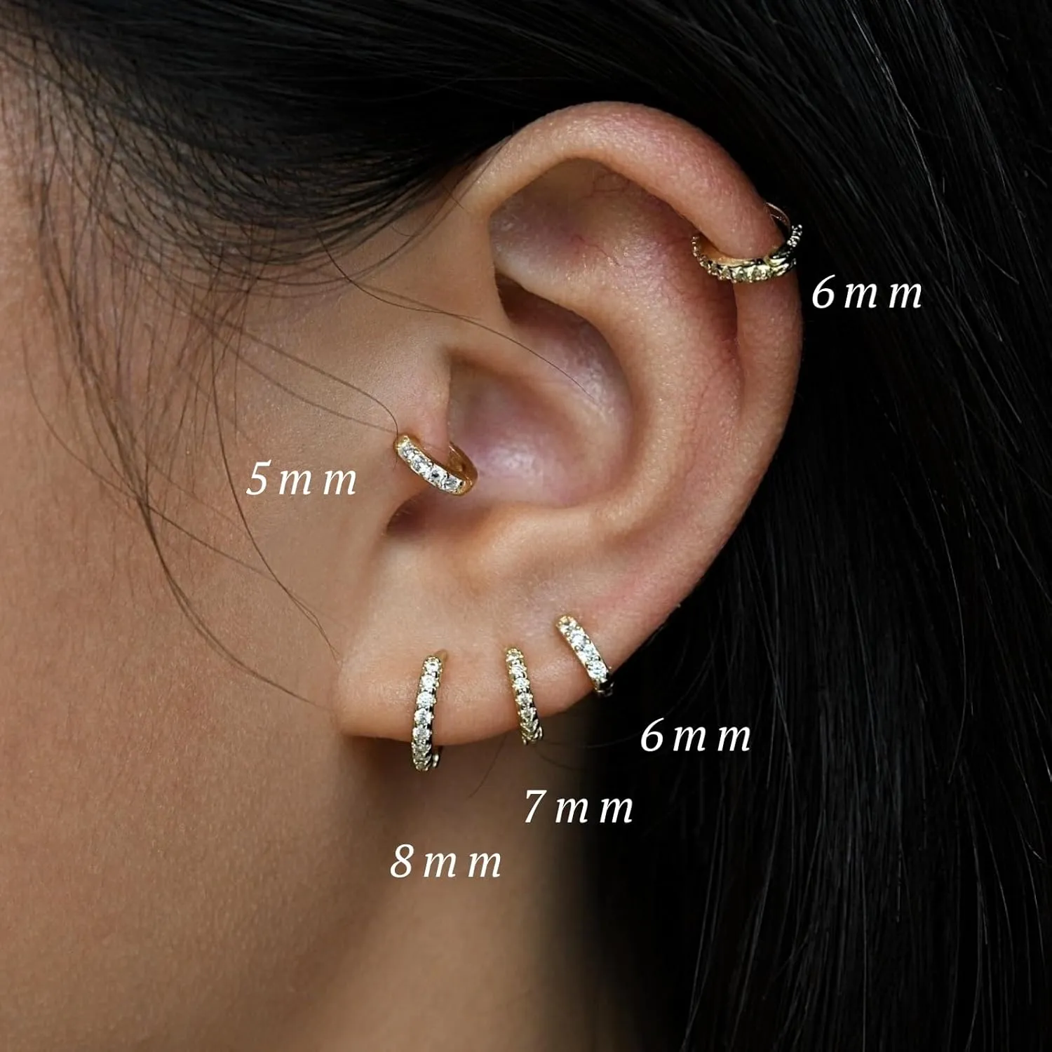 925 Sterling Silver Small Gold Hoop Earrings for Women Men,14K Gold Plated Cubic Zirconia Huggie Hoop Earrings for Cartilage, Helix, Tragus, Dainty Lightweight Hypoallergenic Earrings (Silver, 8mm)