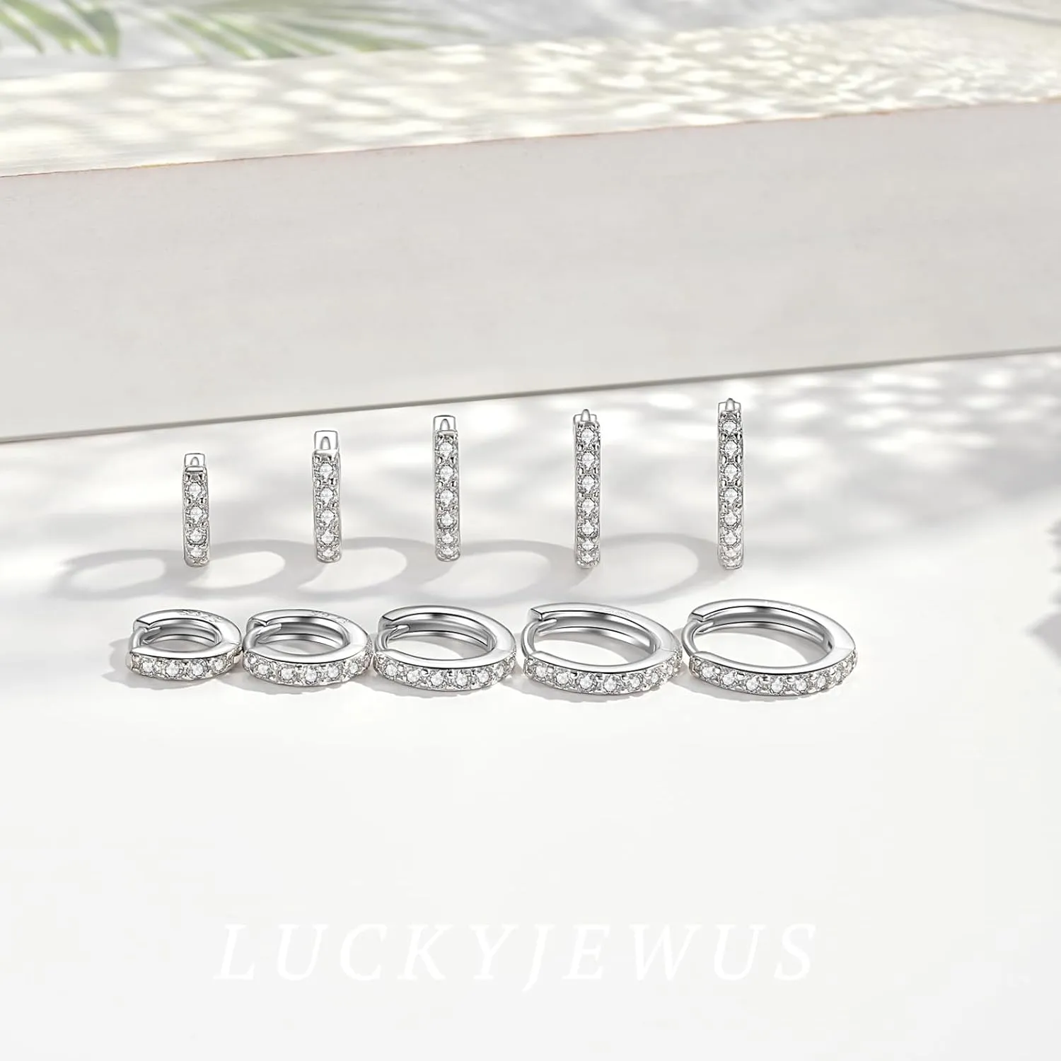 925 Sterling Silver Small Gold Hoop Earrings for Women Men,14K Gold Plated Cubic Zirconia Huggie Hoop Earrings for Cartilage, Helix, Tragus, Dainty Lightweight Hypoallergenic Earrings (Silver, 8mm)