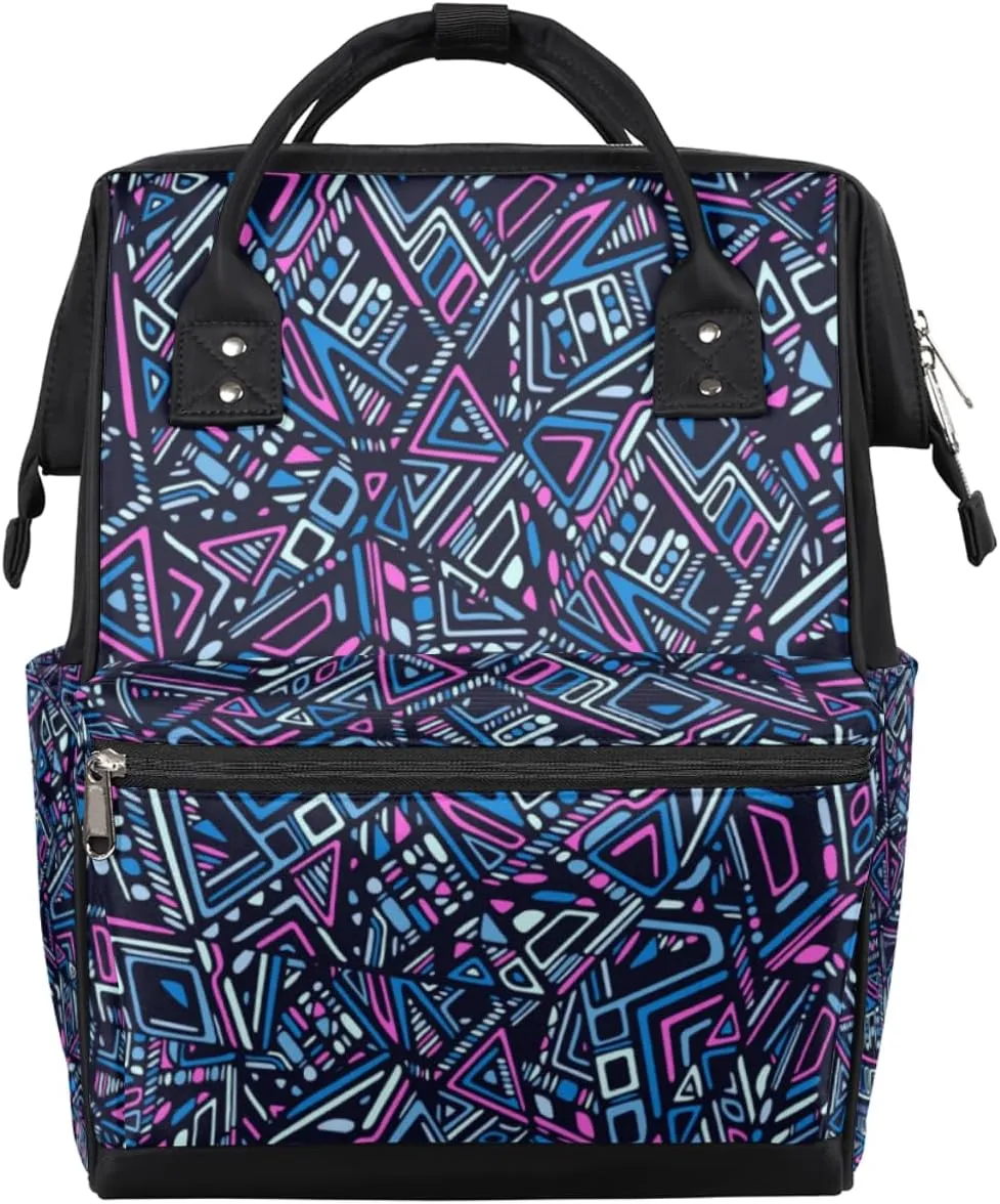 Abstract Geometrical Seamless Colorful Texture Diaper Bag Tote Large Capacity Waterproof with Adjustable Shoulder Strap and Pram Straps Mommy Bag for Hospital Beach Weekender Travel