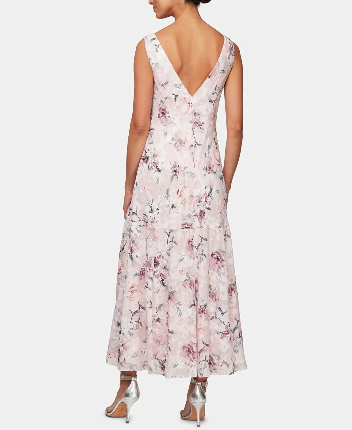 Alex Evenings Women's Formal Sleeveless Cowl Neck Floral Print Gown with Shawl, Wedding Guest, Mother of The Bride Dress