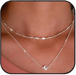 Aluinn Diamond Necklaces for Women Dainty 18k Silver CZ Diamond Choker Layered Necklaces Simple Jewelry Necklaces for Women