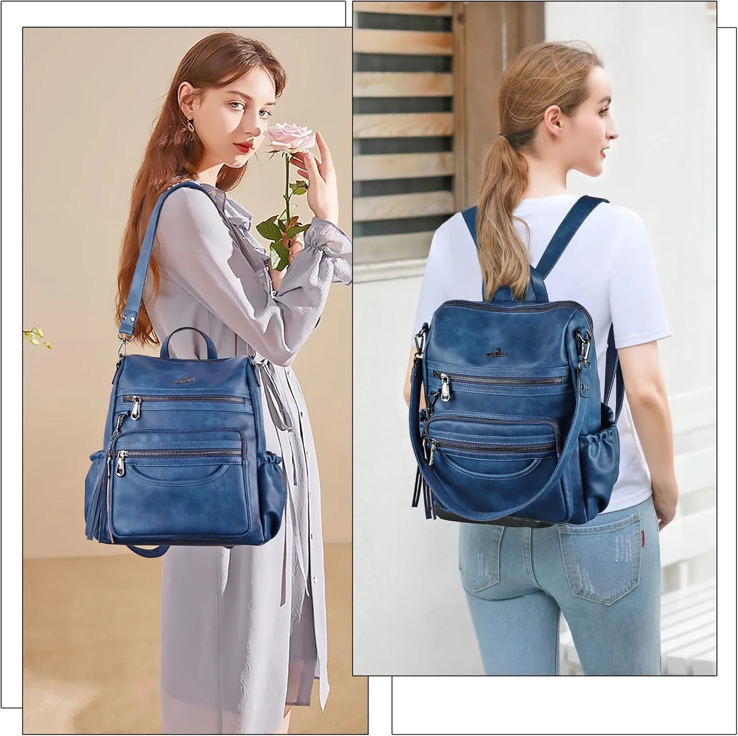 Angel Kiss Women's Backpacks & Purse - PU Leather Zipper Casual Backpacks & Shoulder Bags