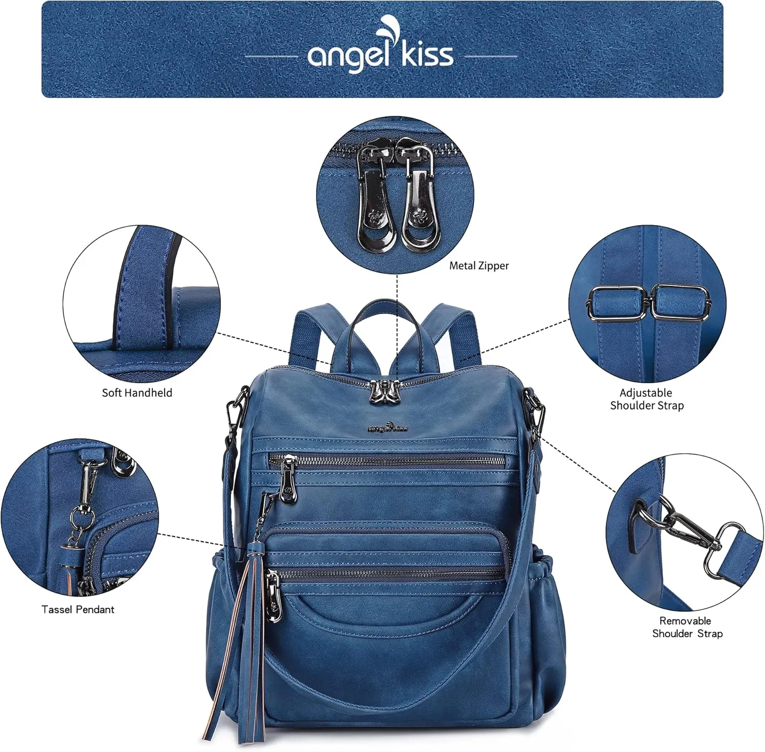 Angel Kiss Women's Backpacks & Purse - PU Leather Zipper Casual Backpacks & Shoulder Bags