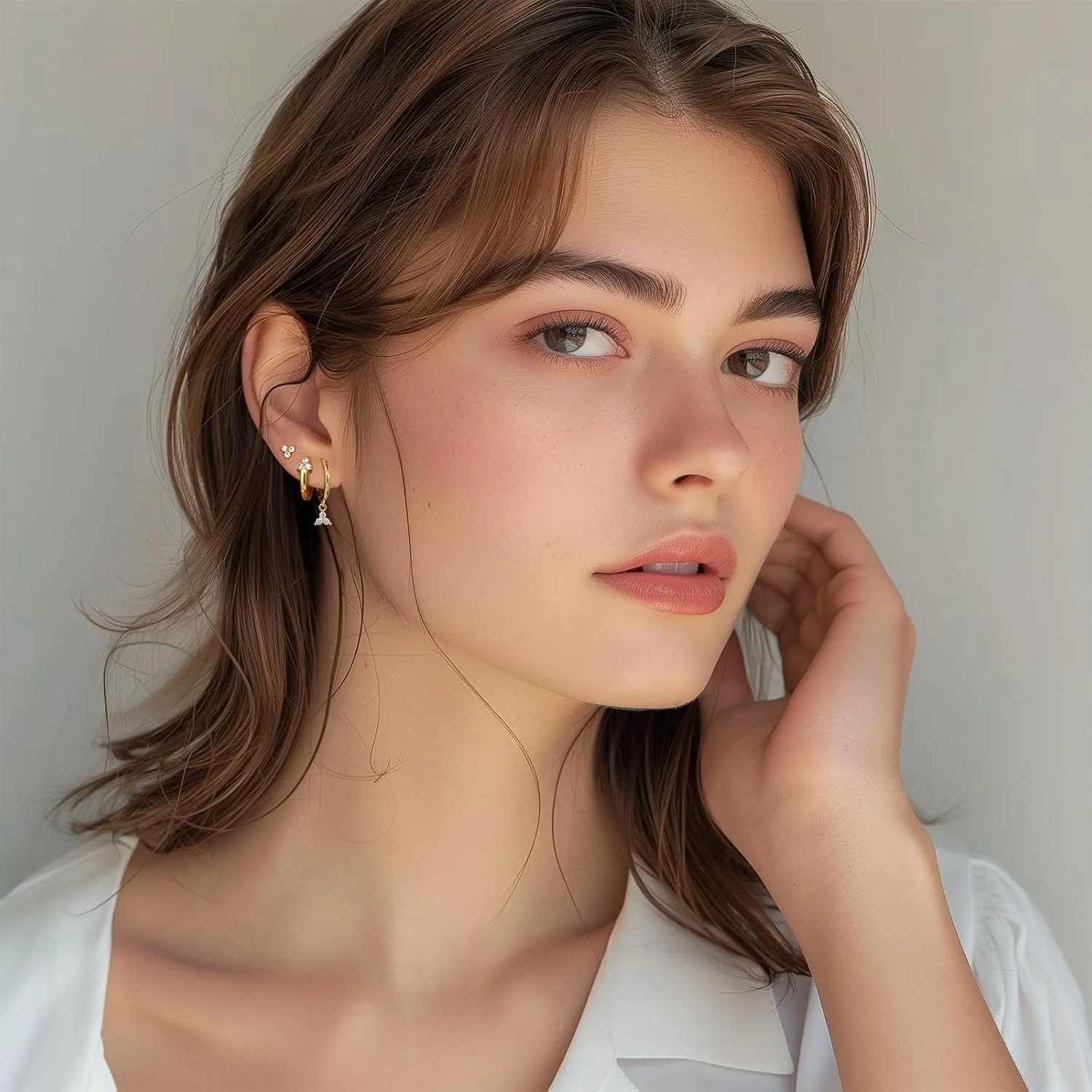 Angelady Gold Hoop Earrings Set for Women, Dainty 14K Gold Plated Stud Earring Stacks, Gold CZ Sun Star Flower Earrings Set Hypoallergenic Hoop Earring Jewelry Gifts for Women