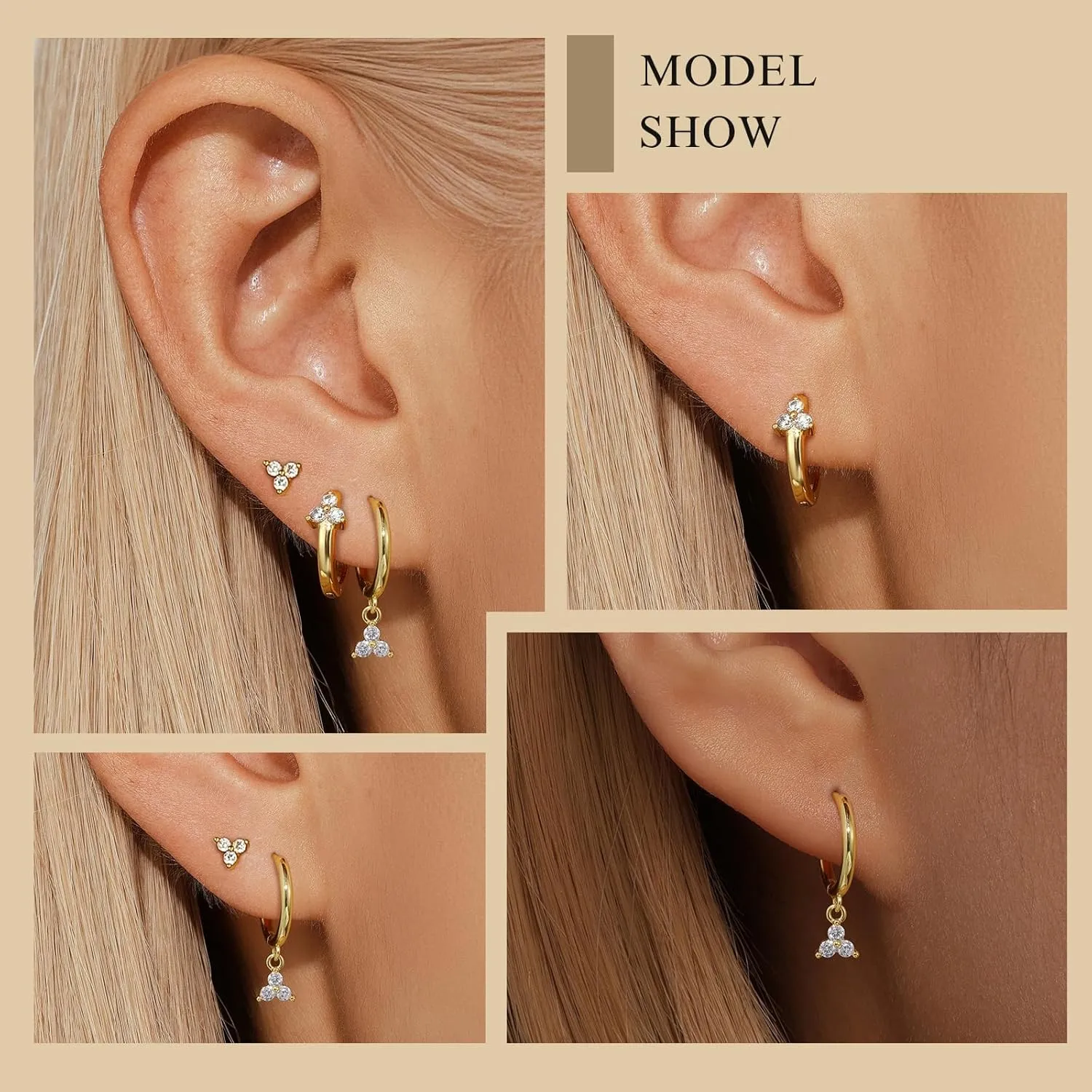 Angelady Gold Hoop Earrings Set for Women, Dainty 14K Gold Plated Stud Earring Stacks, Gold CZ Sun Star Flower Earrings Set Hypoallergenic Hoop Earring Jewelry Gifts for Women