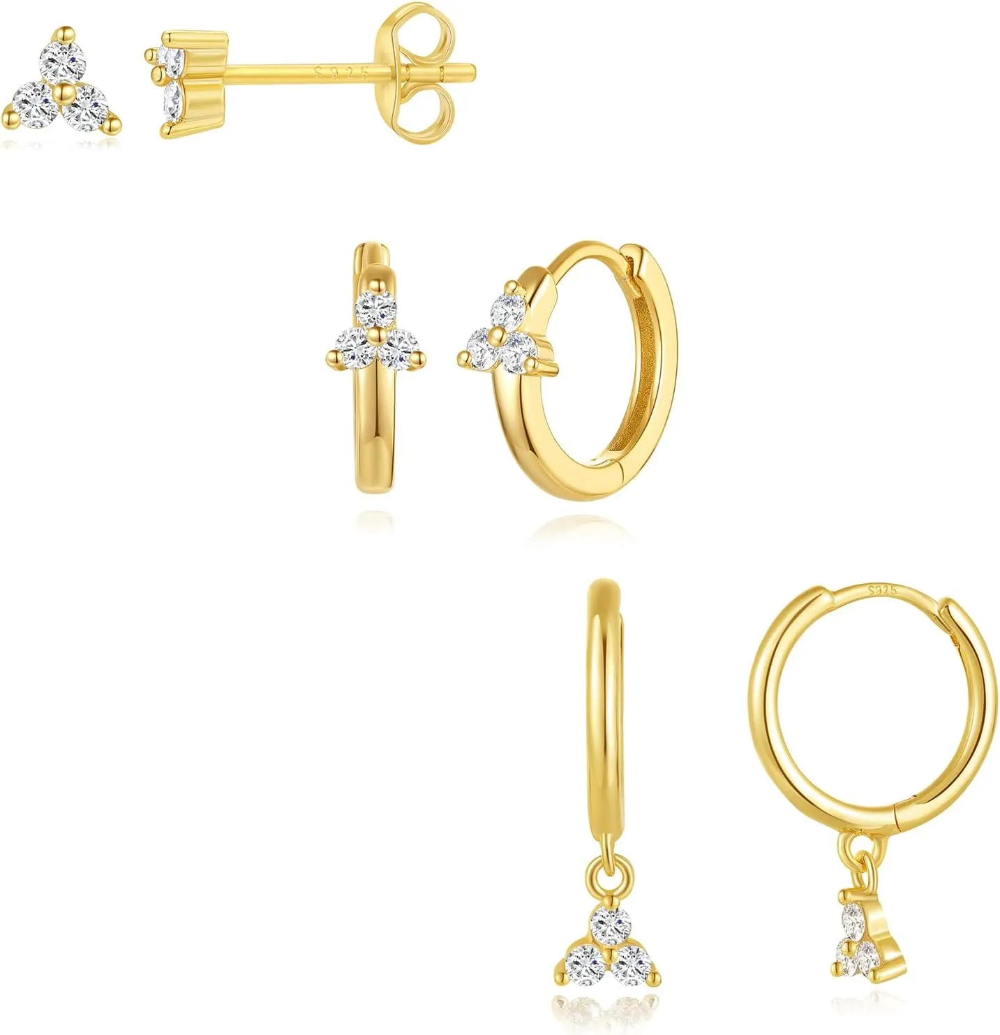 Angelady Gold Hoop Earrings Set for Women, Dainty 14K Gold Plated Stud Earring Stacks, Gold CZ Sun Star Flower Earrings Set Hypoallergenic Hoop Earring Jewelry Gifts for Women