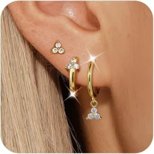 Angelady Gold Hoop Earrings Set for Women, Dainty 14K Gold Plated Stud Earring Stacks, Gold CZ Sun Star Flower Earrings Set Hypoallergenic Hoop Earring Jewelry Gifts for Women