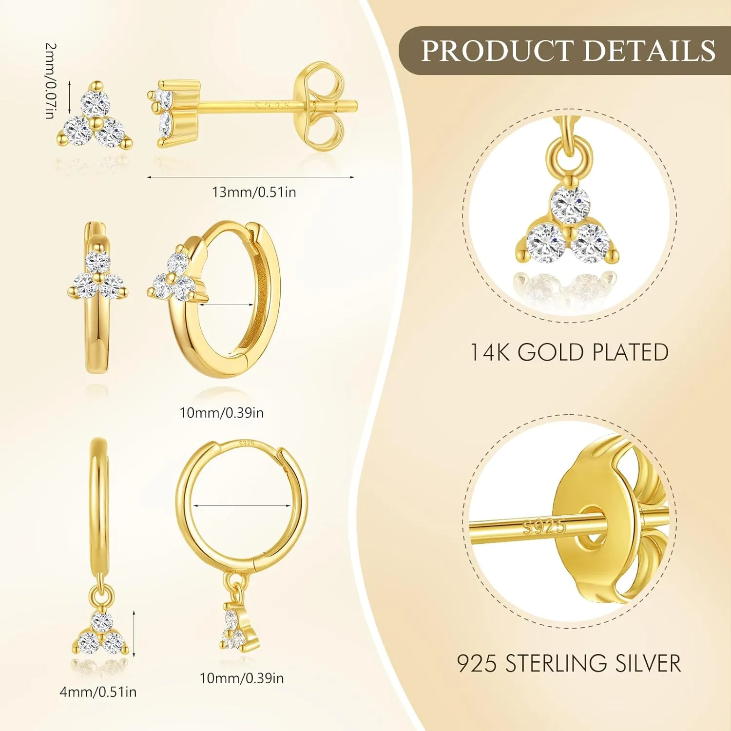 Angelady Gold Hoop Earrings Set for Women, Dainty 14K Gold Plated Stud Earring Stacks, Gold CZ Sun Star Flower Earrings Set Hypoallergenic Hoop Earring Jewelry Gifts for Women