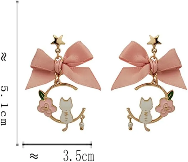 Anime Cat Earrings For Women Cute Pendant Earrings Enamel Cat Sterling Silver Stud Hypoallergenic Earrings