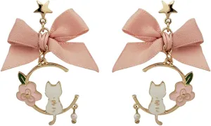 Anime Cat Earrings For Women Cute Pendant Earrings Enamel Cat Sterling Silver Stud Hypoallergenic Earrings