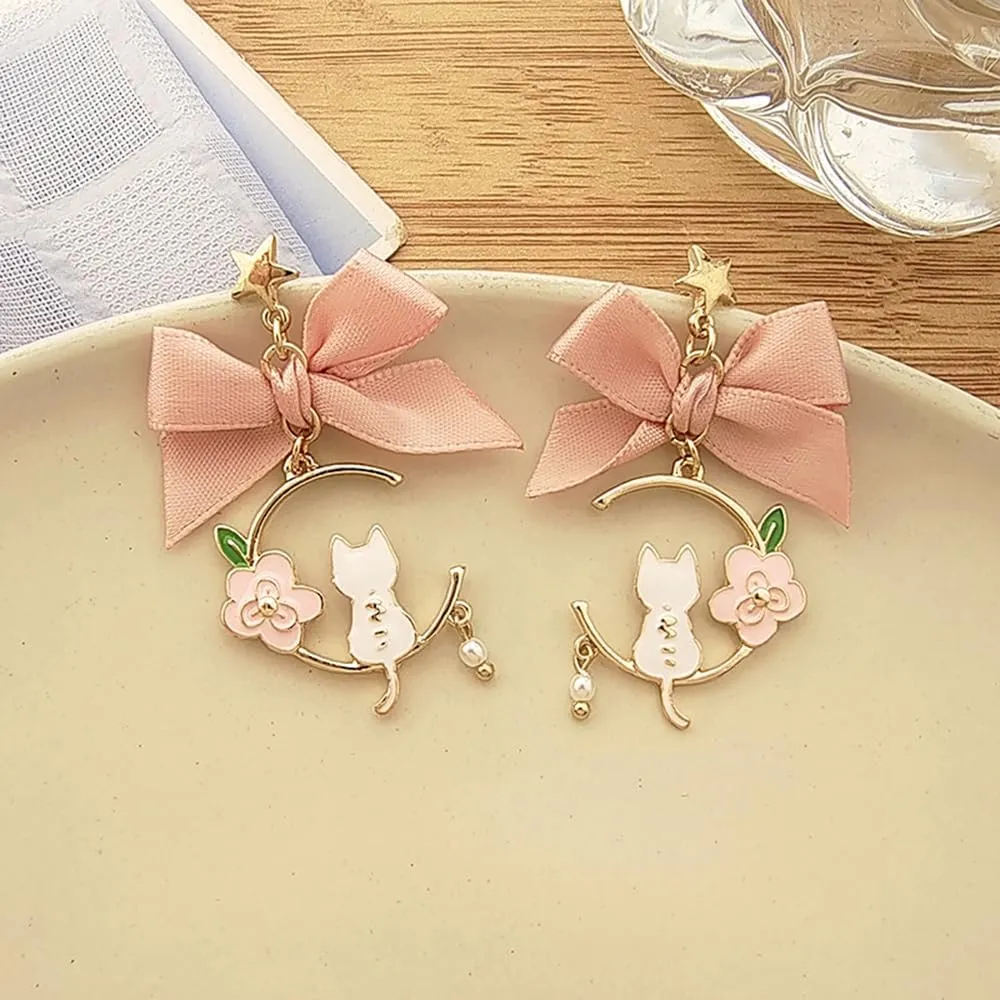 Anime Cat Earrings For Women Cute Pendant Earrings Enamel Cat Sterling Silver Stud Hypoallergenic Earrings