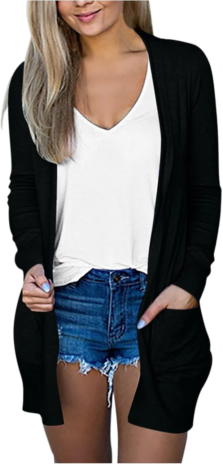 Aniywn Dressy Cardigan Sweaters for Women for Evening Party Women Lightweight Long Sleeve Casual Open-Front Sweater Pockets