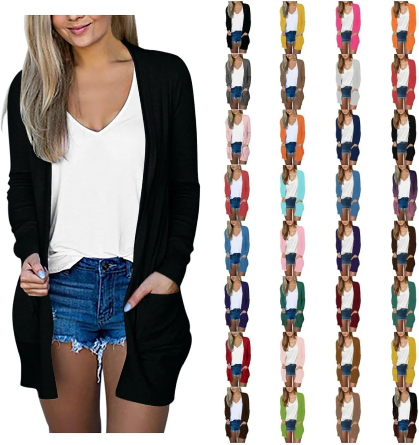 Aniywn Dressy Cardigan Sweaters for Women for Evening Party Women Lightweight Long Sleeve Casual Open-Front Sweater Pockets