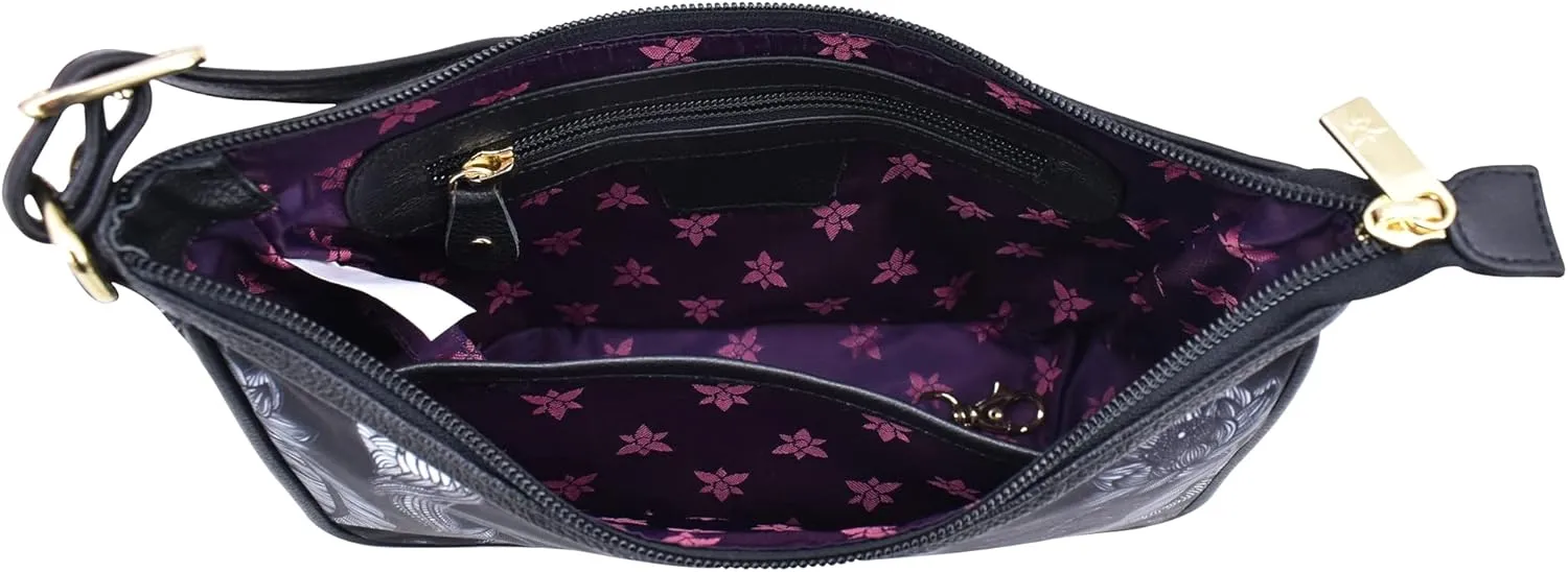 Anuschka East/West Hobo-Wanderlust Collection-Nylon Fabric with Leather Trim and Artwork Print