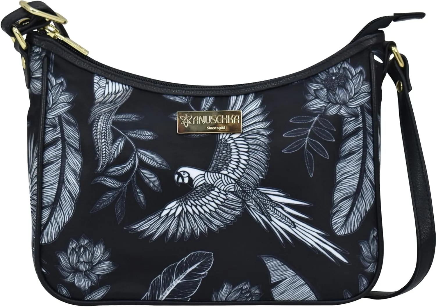 Anuschka East/West Hobo-Wanderlust Collection-Nylon Fabric with Leather Trim and Artwork Print