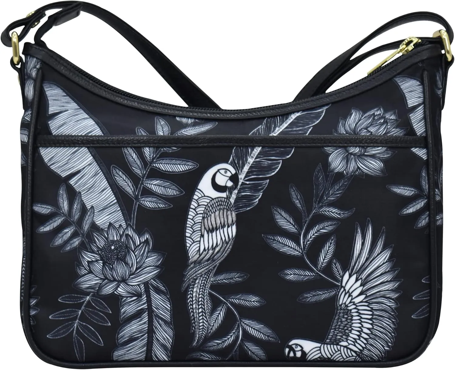 Anuschka East/West Hobo-Wanderlust Collection-Nylon Fabric with Leather Trim and Artwork Print