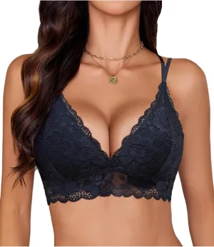 Avidlove Bras for Women Floral Lace Bralettes Deep V Sexy Bras Cross Back Longline Bralette No Padded