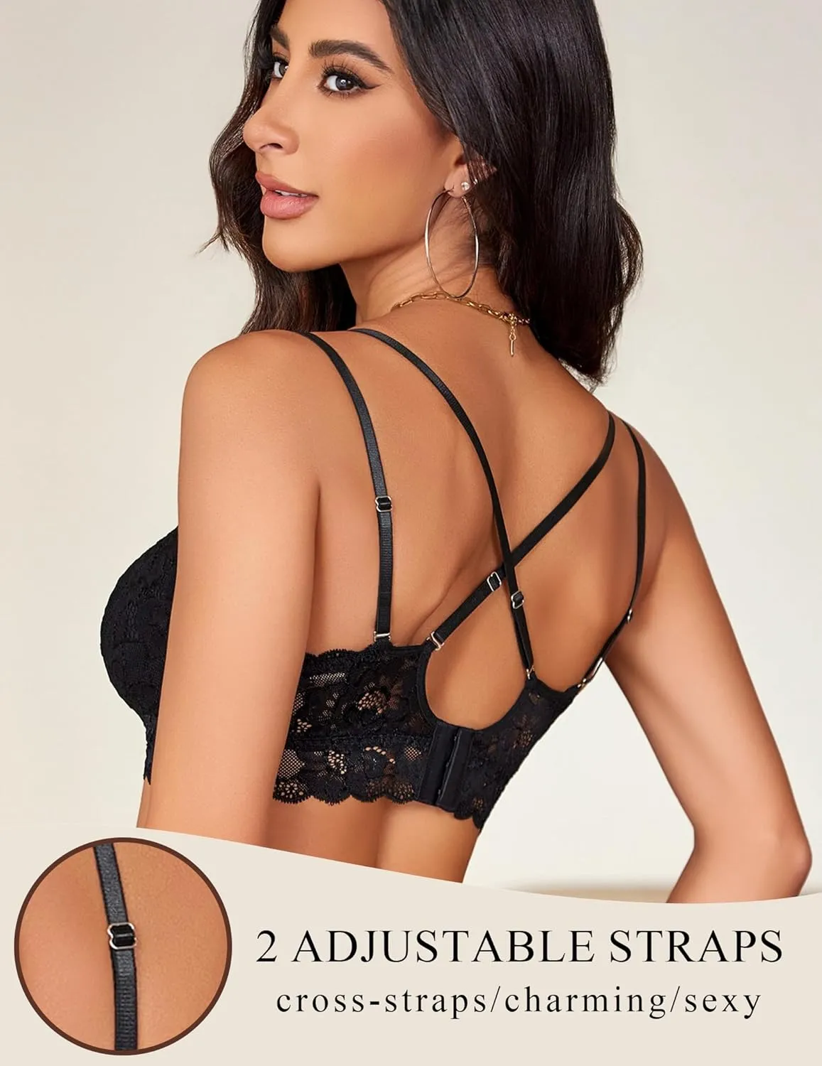 Avidlove Bras for Women Floral Lace Bralettes Deep V Sexy Bras Cross Back Longline Bralette No Padded