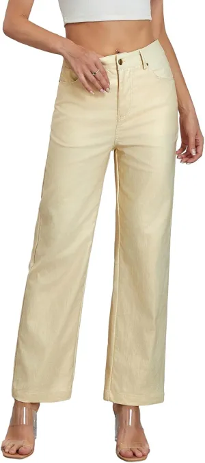 Awoscut Women's Metallic Shiny Trouser Pants Solid High Waist Disco Straight Leg Y2k Trousers for Party Dance Streetwear