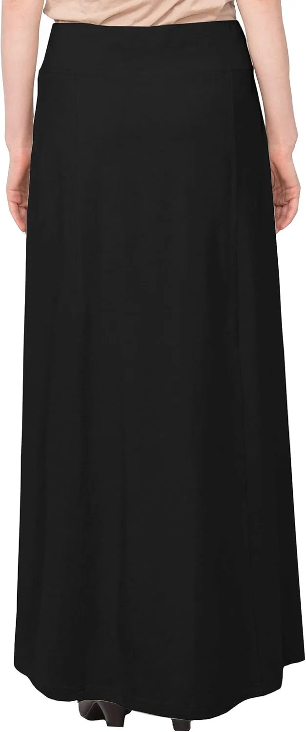 Baby'O Women's Stretch Cotton Knit Faux Button Front Maxi A-Line Skirt