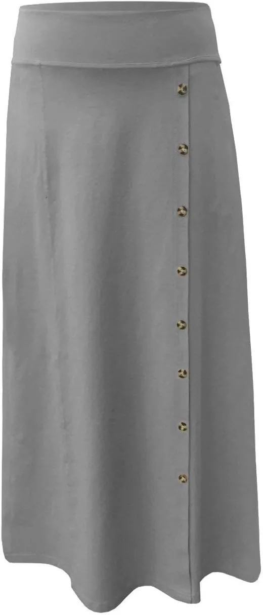 Baby'O Women's Stretch Cotton Knit Faux Button Front Maxi A-Line Skirt