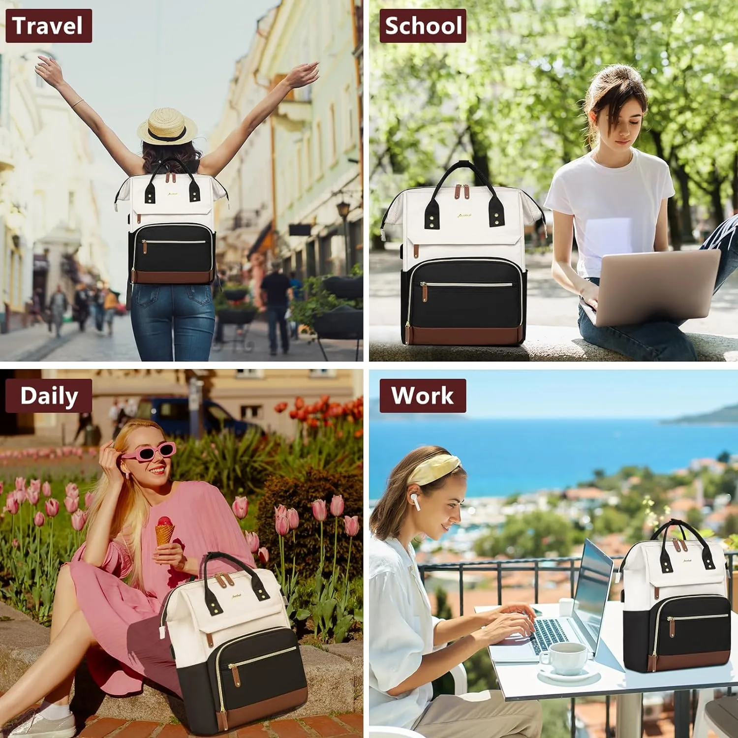 Backpack for Women, Fits 15.6 Inch Laptop Bag Fashion Travel Work Bag, Business Computer Waterproof Backpack Purse, College Backpacks Beige Black Brown