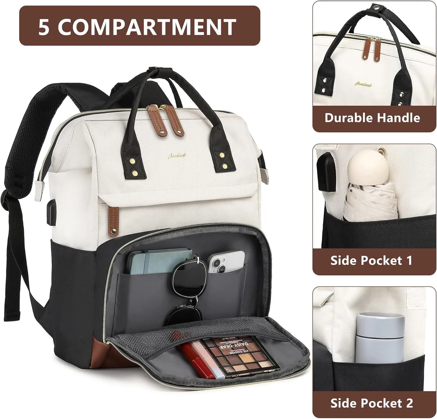 Backpack for Women, Fits 15.6 Inch Laptop Bag Fashion Travel Work Bag, Business Computer Waterproof Backpack Purse, College Backpacks Beige Black Brown