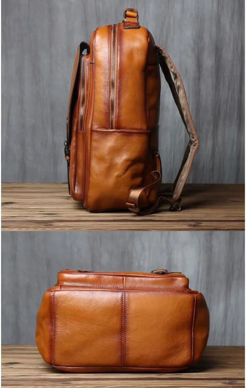 Backpacks Mens Genuine Leather Briefcases Computers Bags Laptop Bags Casual Daypack Luggage Travel Bags(Brown-1)
