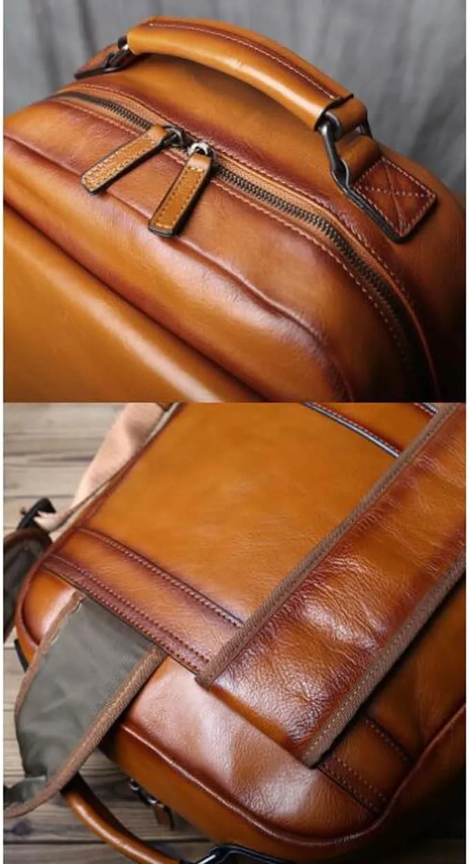 Backpacks Mens Genuine Leather Briefcases Computers Bags Laptop Bags Casual Daypack Luggage Travel Bags(Brown-1)