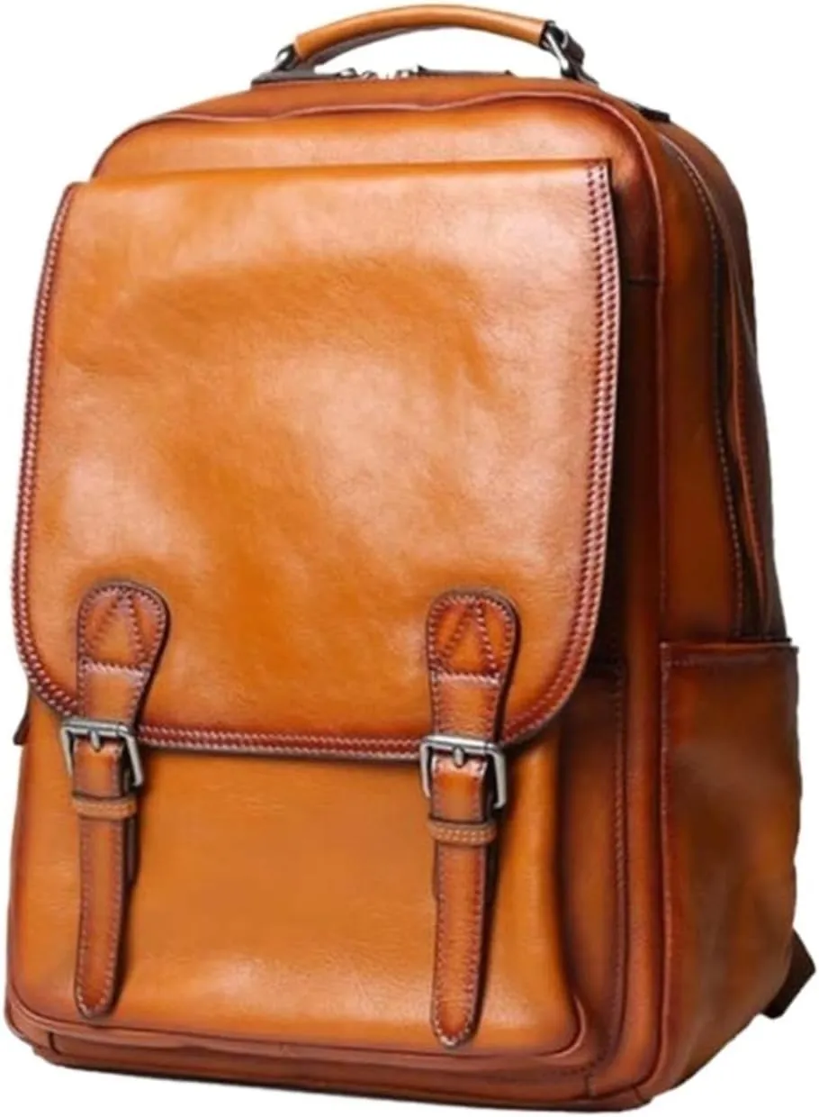Backpacks Mens Genuine Leather Briefcases Computers Bags Laptop Bags Casual Daypack Luggage Travel Bags(Brown-1)