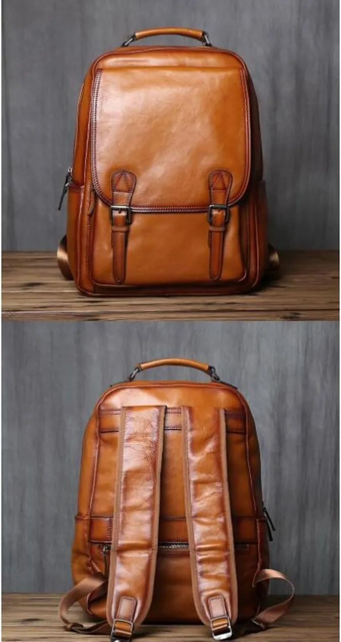 Backpacks Mens Genuine Leather Briefcases Computers Bags Laptop Bags Casual Daypack Luggage Travel Bags(Brown-1)