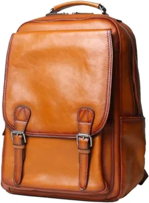 Backpacks Mens Genuine Leather Briefcases Computers Bags Laptop Bags Casual Daypack Luggage Travel Bags(Brown-1)