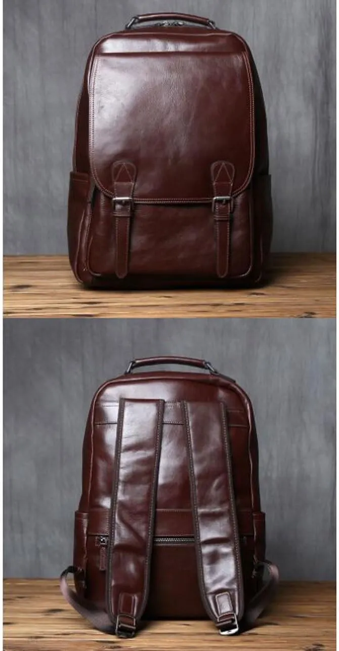 Backpacks Mens Genuine Leather Briefcases Computers Bags Laptop Bags Casual Daypack Luggage Travel Bags(Brown-2)