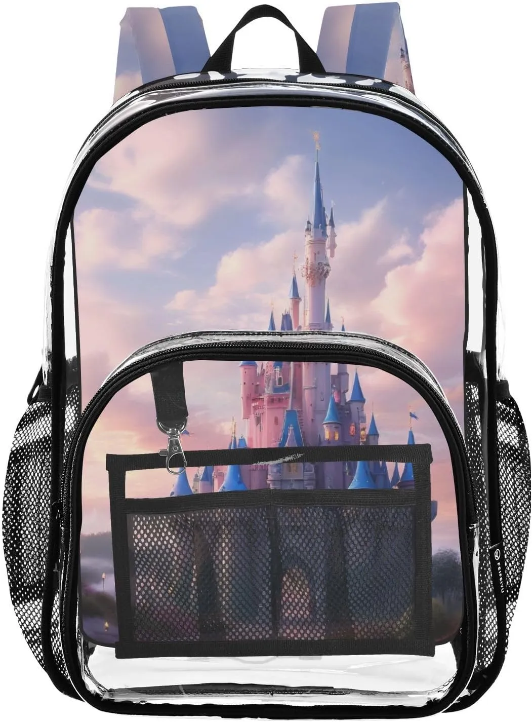 Beauty Castle Clear Backpack with Back Print, Heavy Duty See Through Backpacks PVC Transparent Daypack for Travel Security