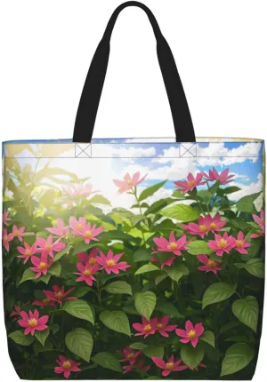 Beauty Flowers Print Tote Bag Women Single Shoulder Leisure Bag Multi-Purpose Large Shopping Bag.