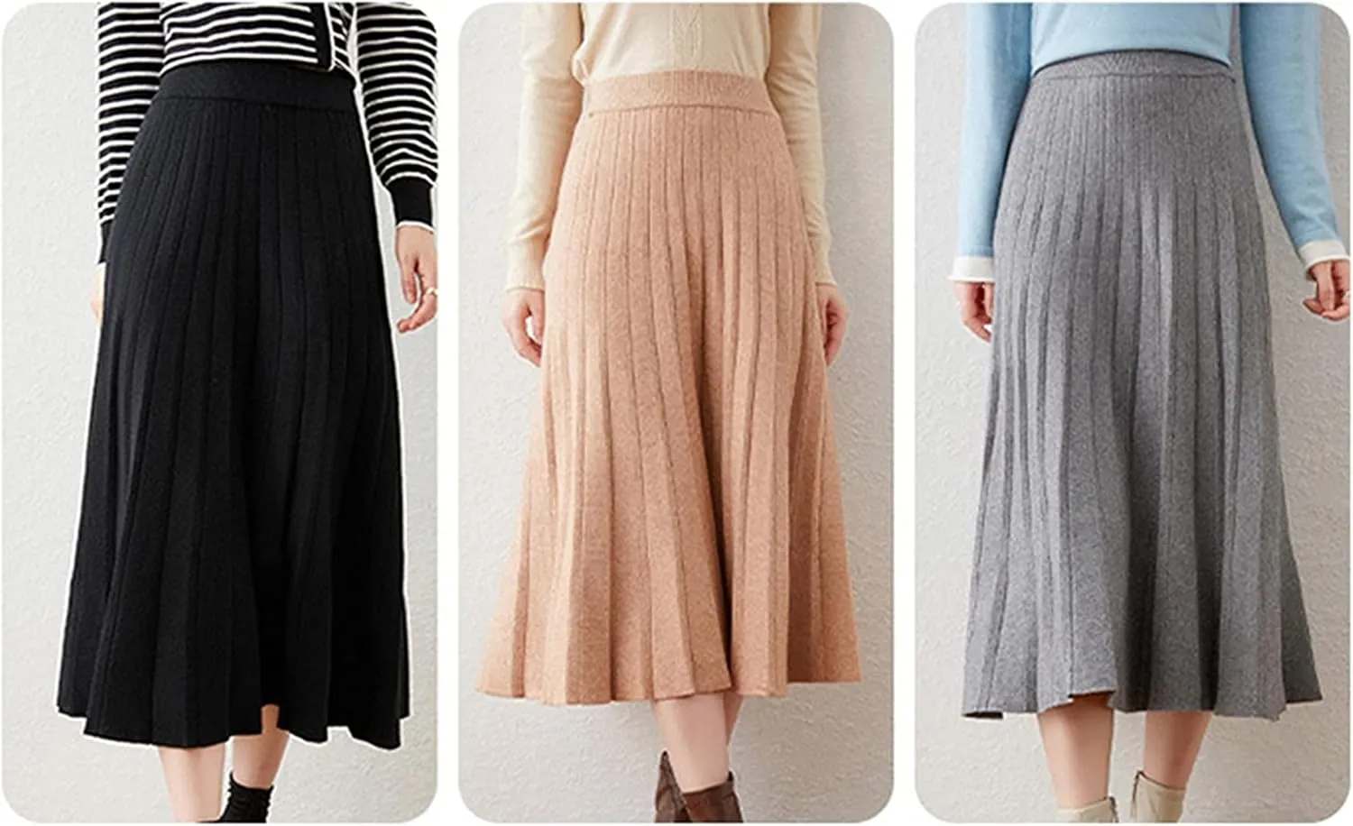 Beralst Women's Pleated Knit Sweater Midi Skirts