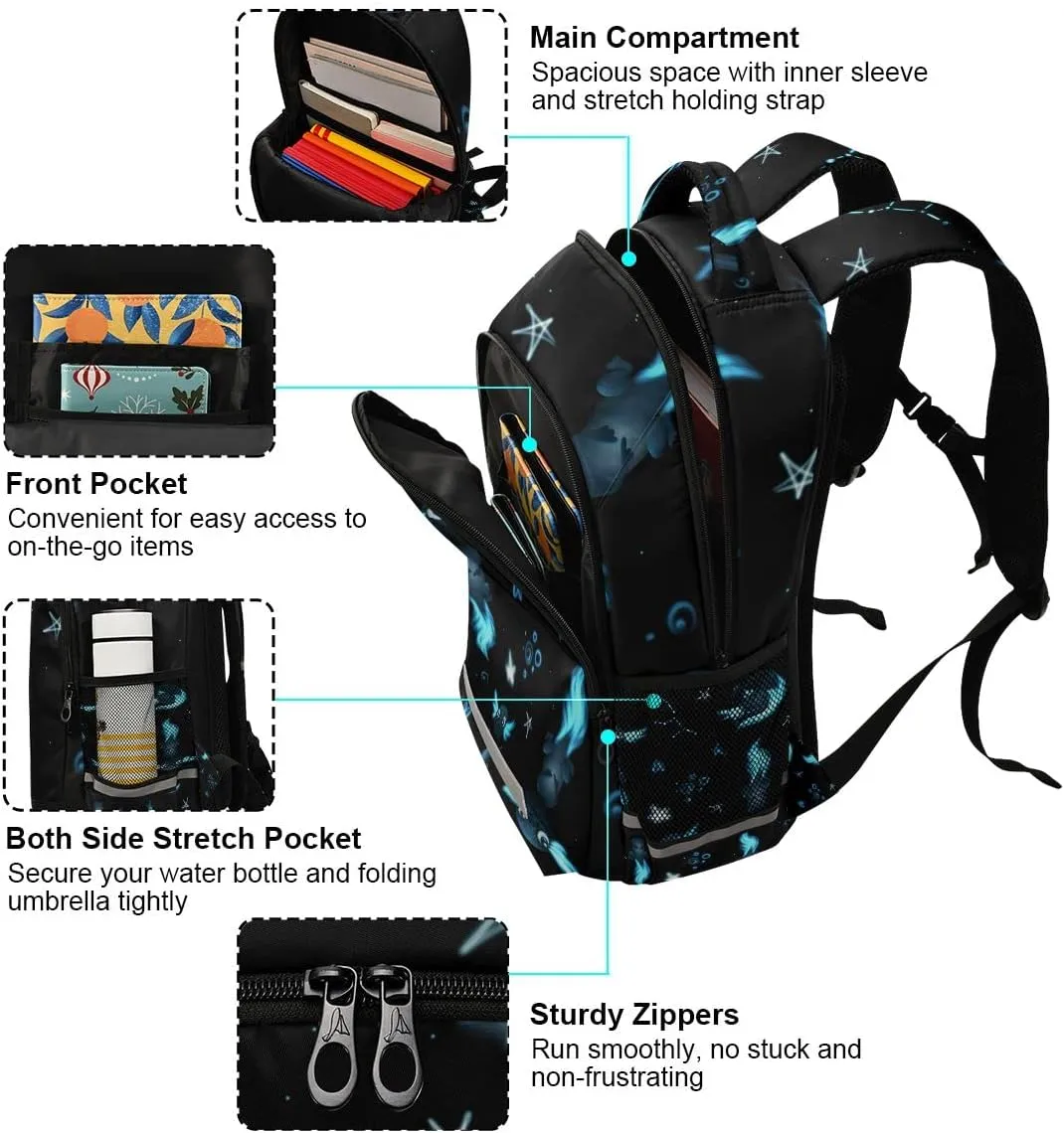 Black Axolotls Stars Backpack for Boys Girls Kids, Laptop Bookbag Lightweight Travel Daypack School Backpacks