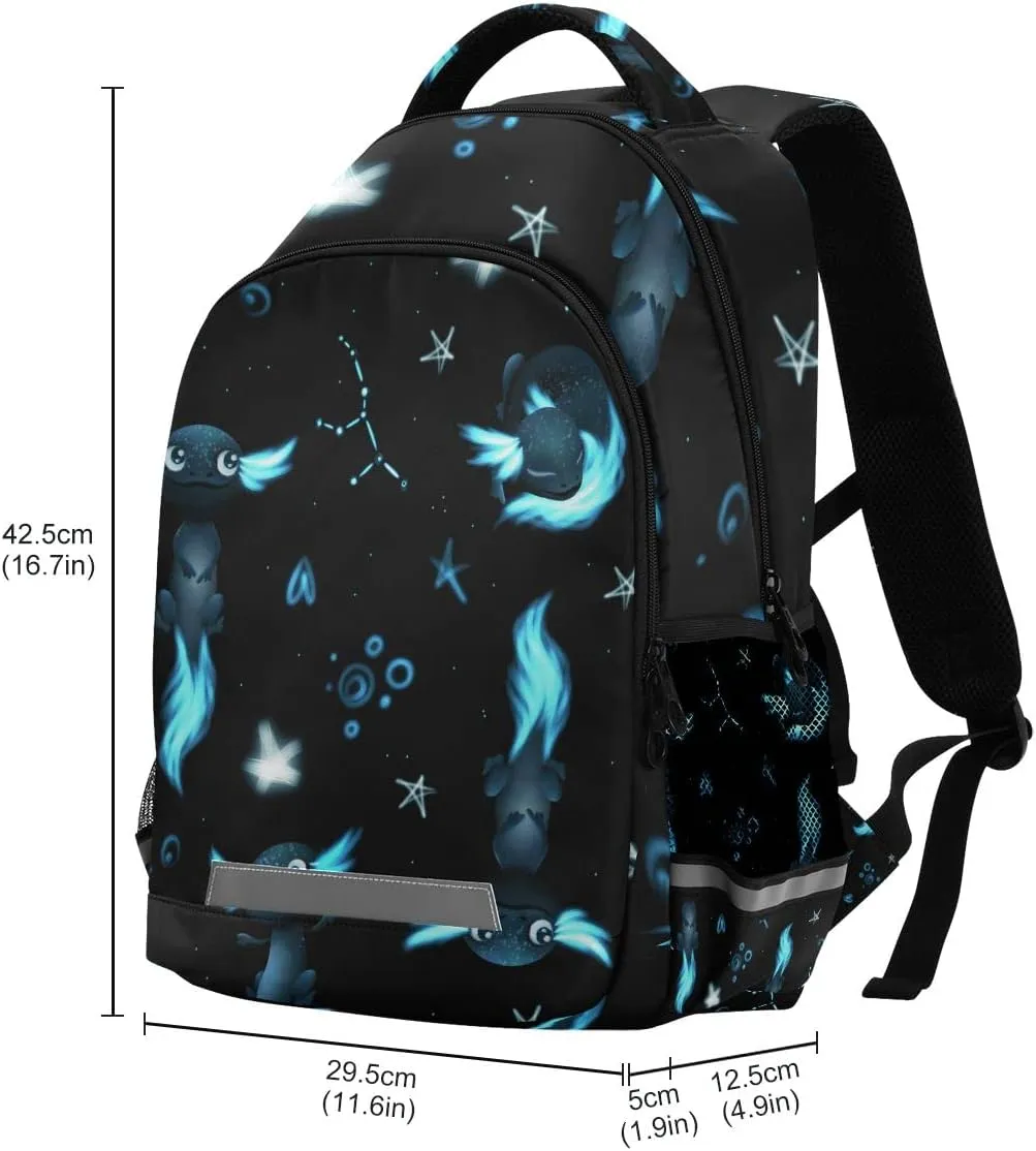 Black Axolotls Stars Backpack for Boys Girls Kids, Laptop Bookbag Lightweight Travel Daypack School Backpacks