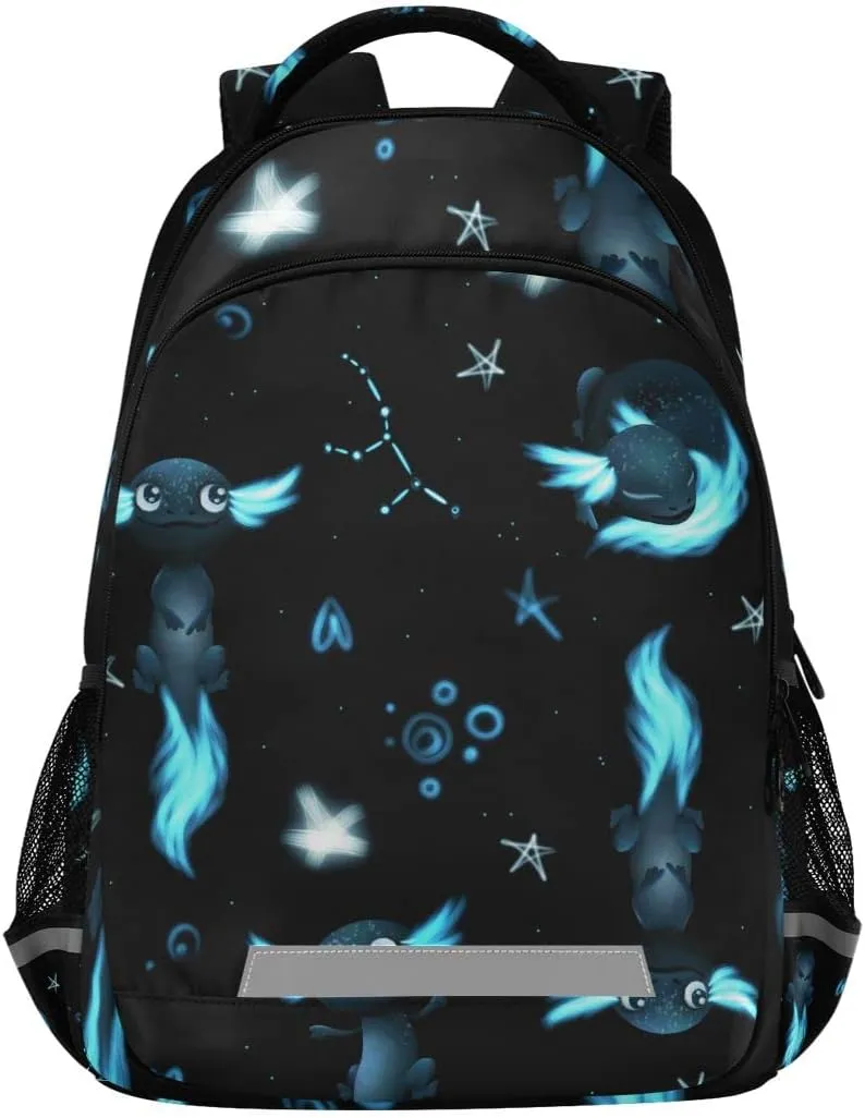 Black Axolotls Stars Backpack for Boys Girls Kids, Laptop Bookbag Lightweight Travel Daypack School Backpacks