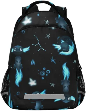 Black Axolotls Stars Backpack for Boys Girls Kids, Laptop Bookbag Lightweight Travel Daypack School Backpacks