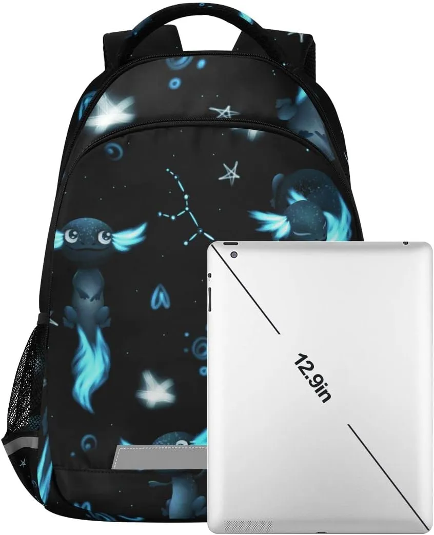 Black Axolotls Stars Backpack for Boys Girls Kids, Laptop Bookbag Lightweight Travel Daypack School Backpacks