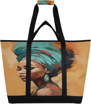 Black Woman Tote Bag for Women with Zipper Reusable Grocery Bags Foldable Insulated Cooler Bag Handbags Totes Shopping Bags for Groceries Picnic Beach Travel Work