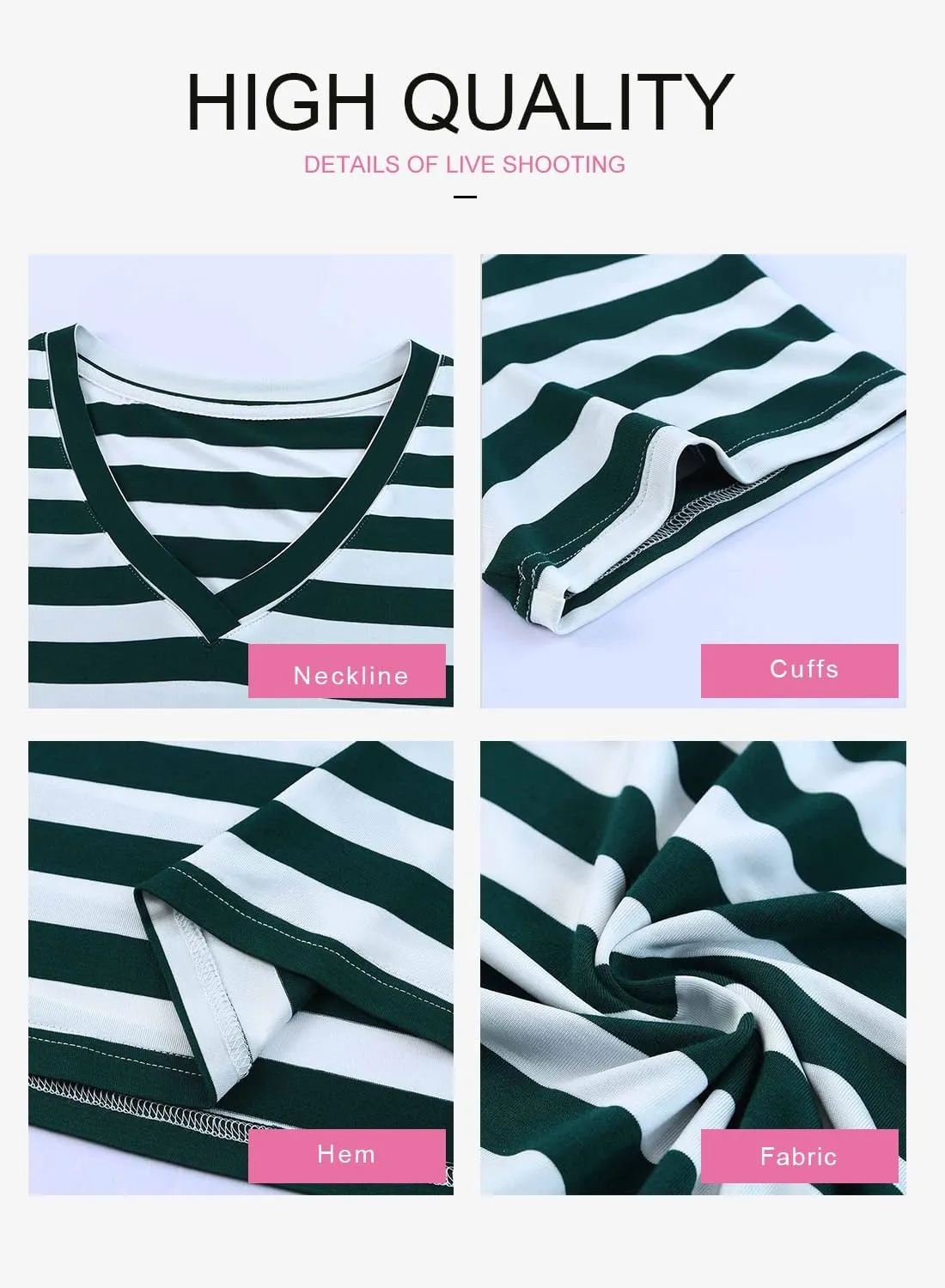 BLENCOT Women Summer Dress Striped Short Sleeve V Neck Sundress Casual Side Slit Beachwear T-Shirt Dresses