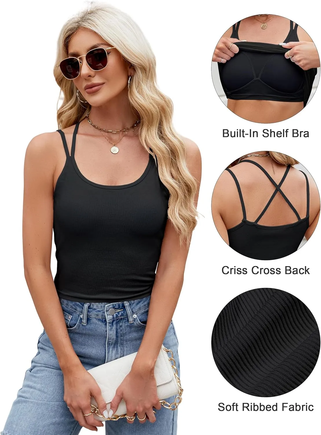 Blooming Jelly Women Ribbed Tank Top with Built in Bra Sleeveless Camisole Tops Y2K Spring Summer Cami 2025